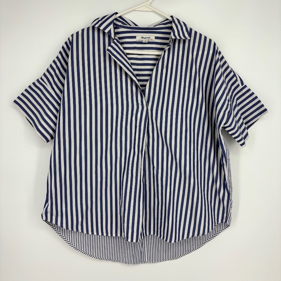 Madewell Tops - Madewell Womens Small Oversized Popover Shirt Blue White Stripes Short Sleeves